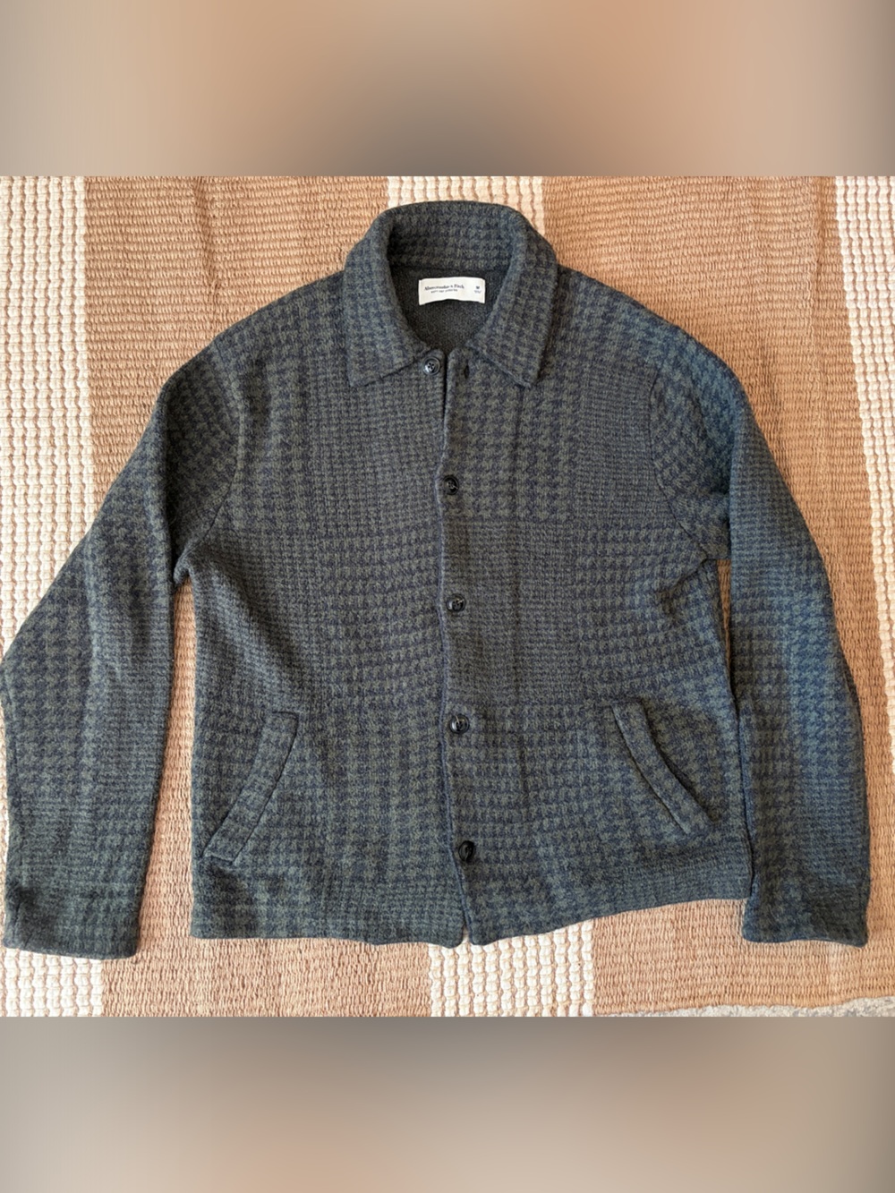 Abercrombie & Fitch Charcoal Gray/Green Houndstooth Lightweight Sweater Jacket